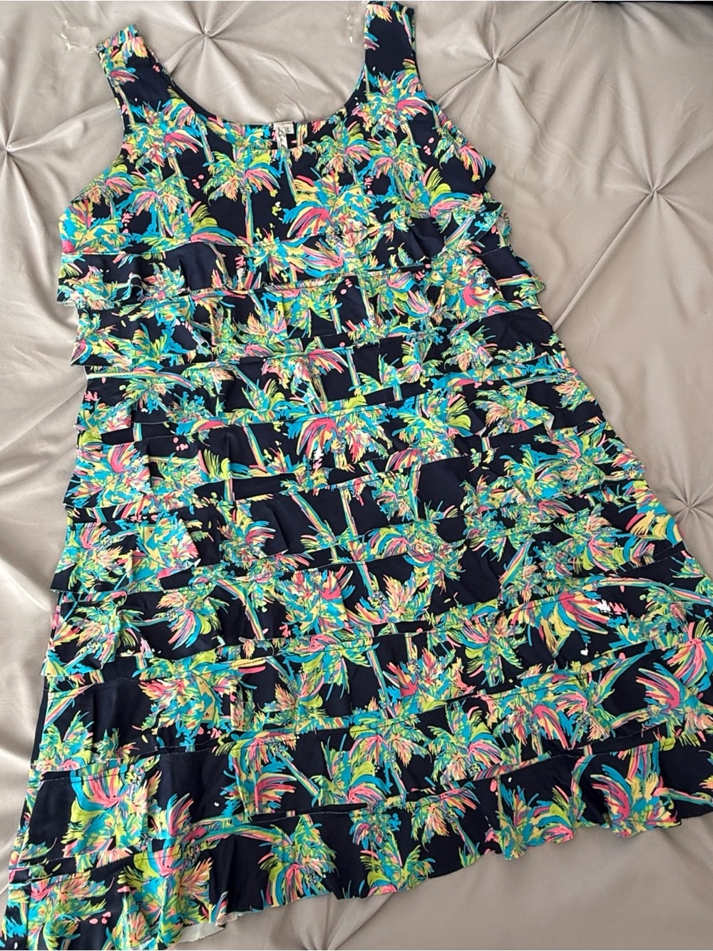 Lulu-B Floral Tiered Ruffled Dress in Navy, Turquoise, Pink, Yellow